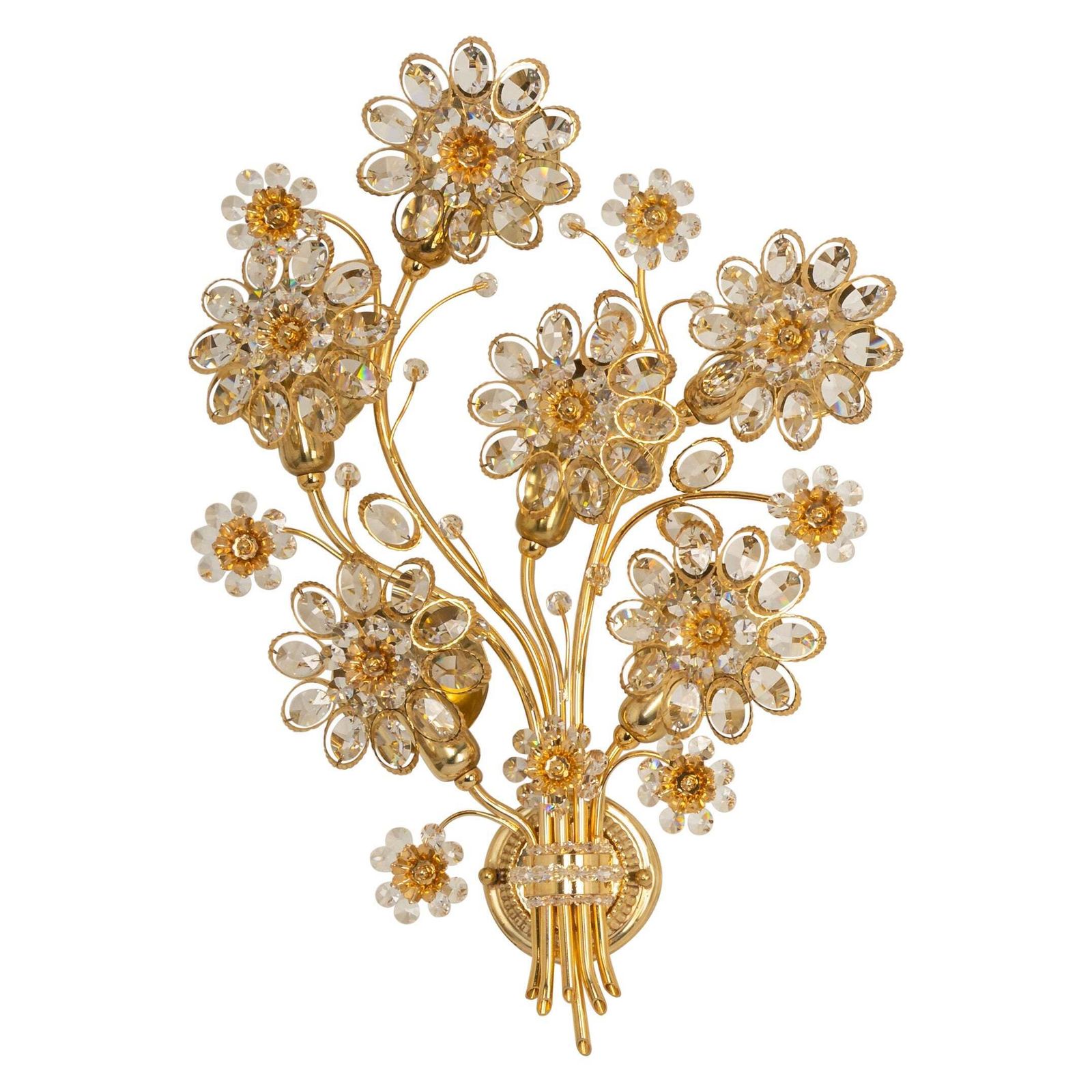 1 Of 2 Large Gilt Brass Flower Shape Wall Lights By Palwa, Germany, 1970s