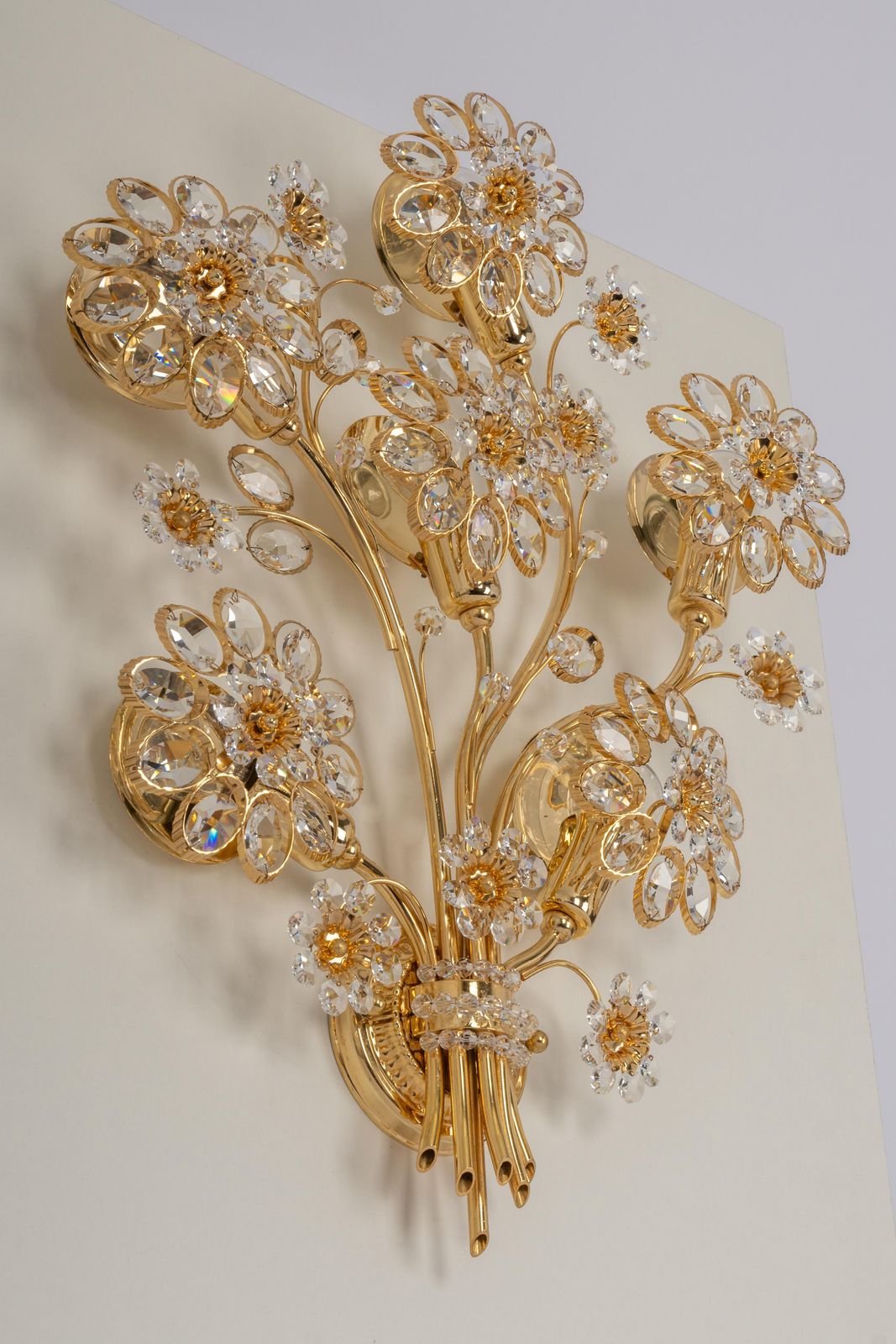 1 Of 2 Large Gilt Brass Flower Shape Wall Lights By Palwa, Germany, 1970s photo Lighting