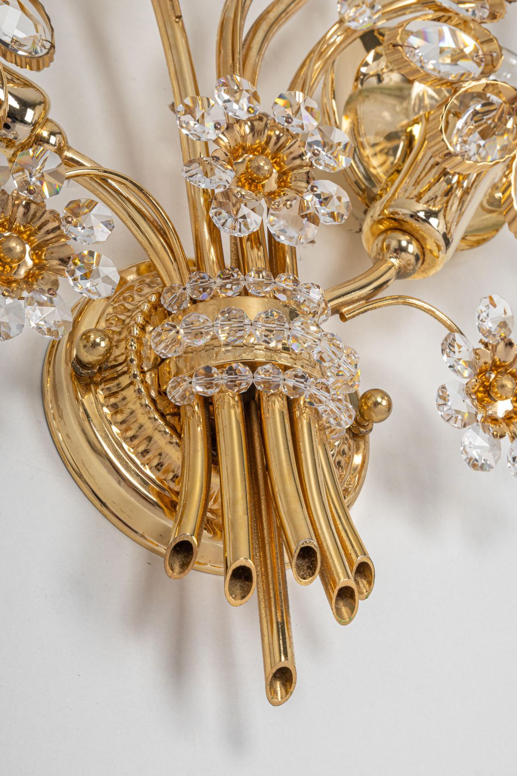 1 Of 2 Large Gilt Brass Flower Shape Wall Lights By Palwa, Germany, 1970s photo 1029.0
