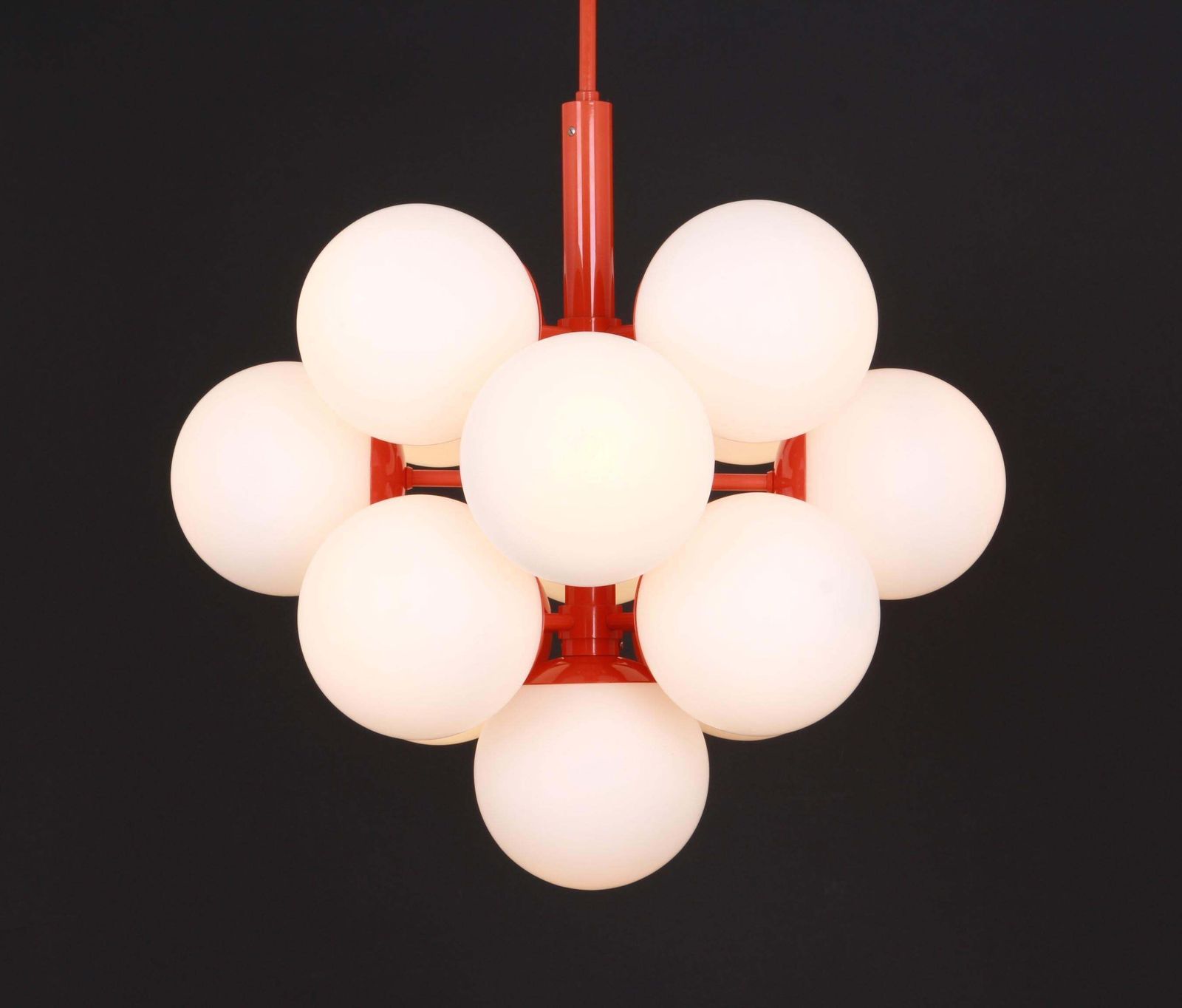 Large Stunning Kaiser Orange Sputnik Glass Globes Chandelier, Germany, 1970s photo for sale