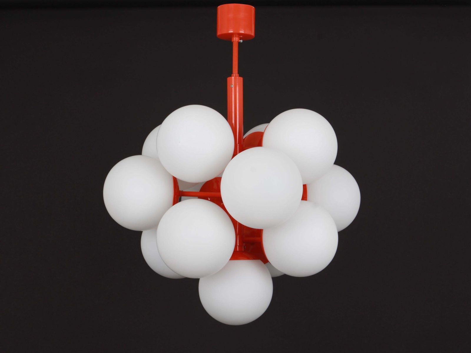 Large Stunning Kaiser Orange Sputnik Glass Globes Chandelier, Germany, 1970s photo vintage