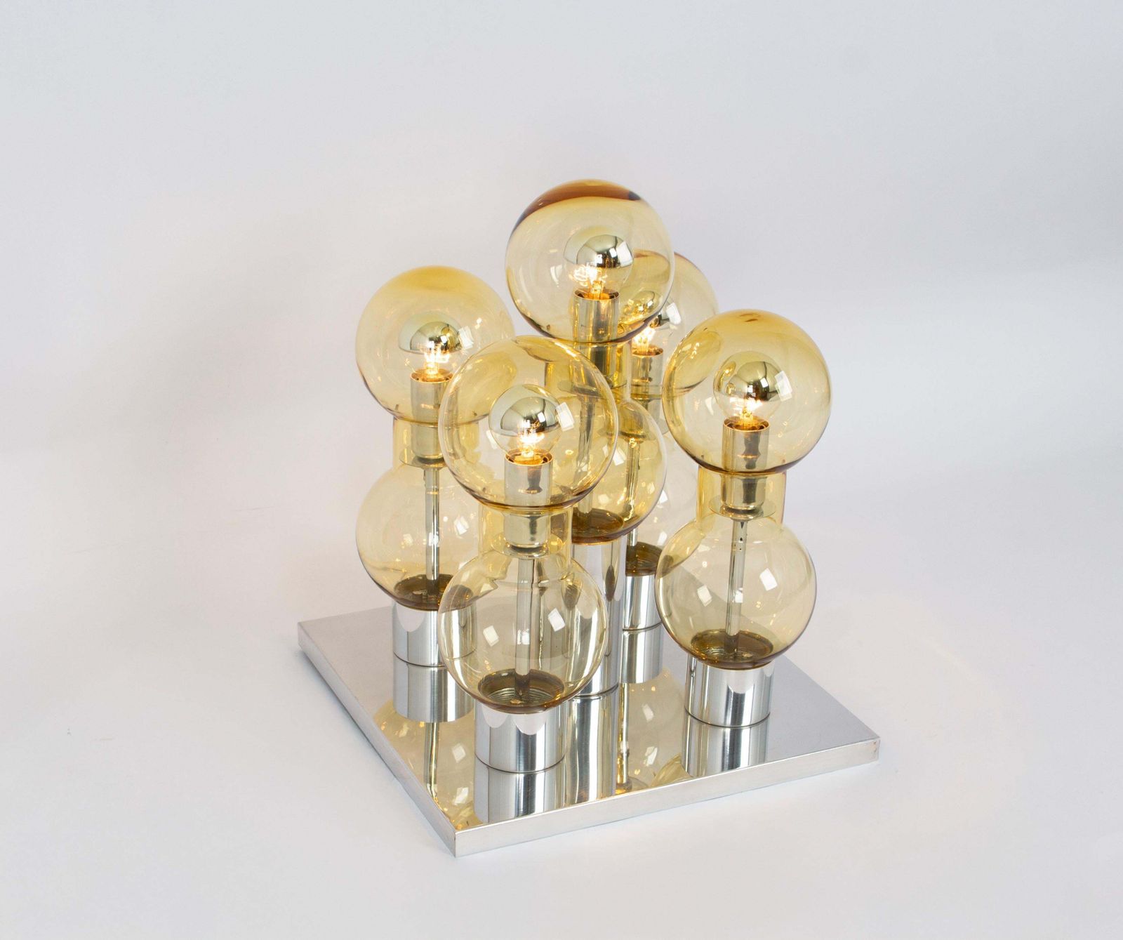 Stunning Large Murano Glass Tubes Flushmount Chrome By Doria, Germany, 1960s photo vinterior