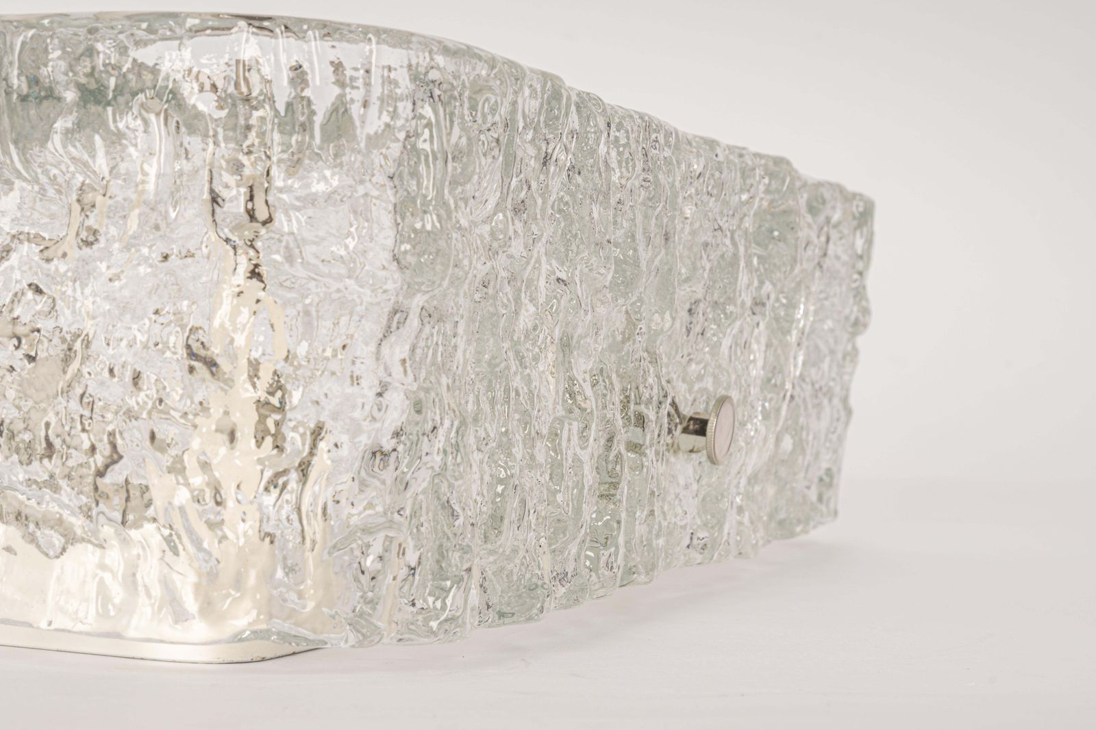 1 Of 3 Large Square Murano Ice Glass Flushmount, Kaiser, Germany, 1970s photo Lighting