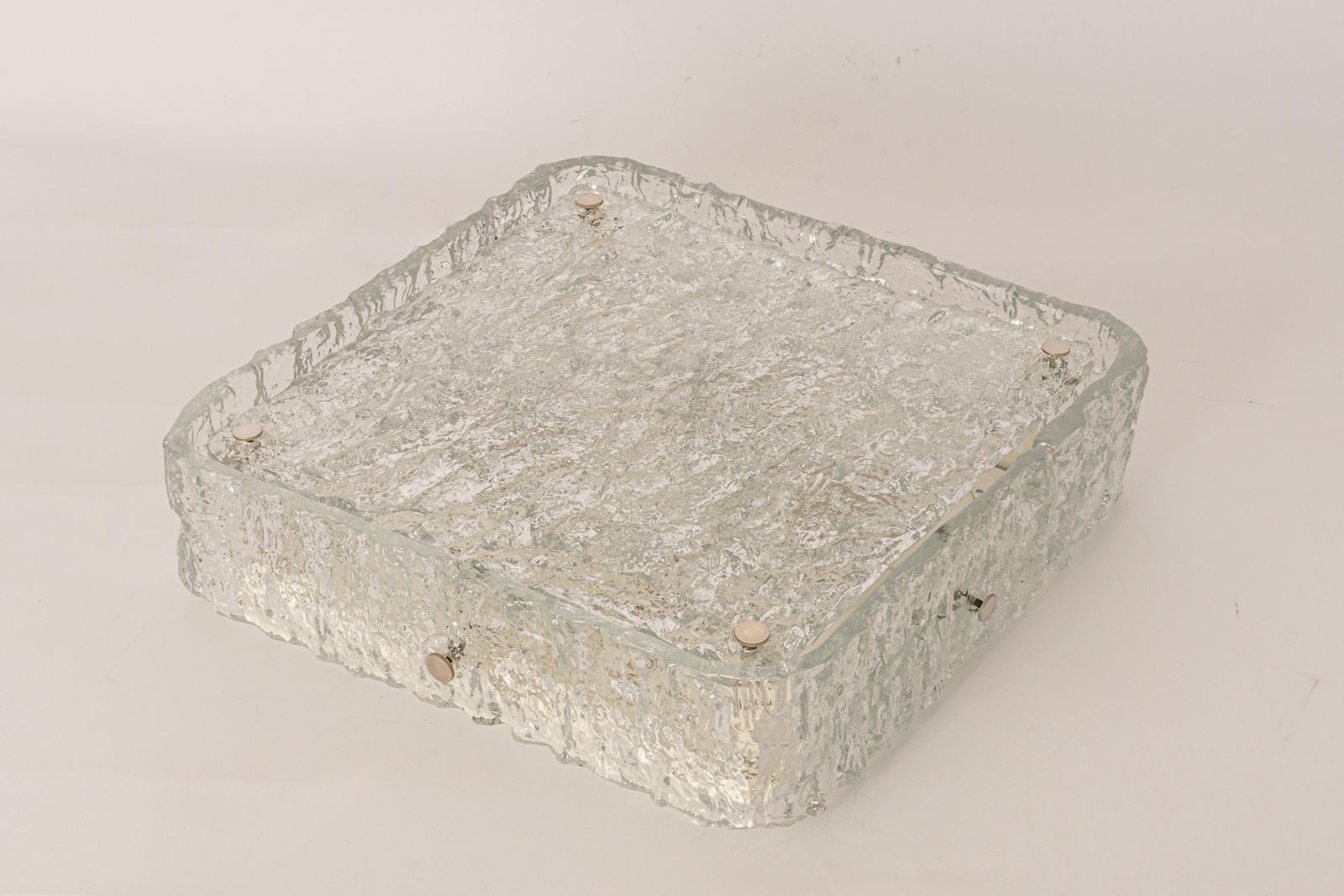 1 Of 3 Large Square Murano Ice Glass Flushmount, Kaiser, Germany, 1970s photo buy