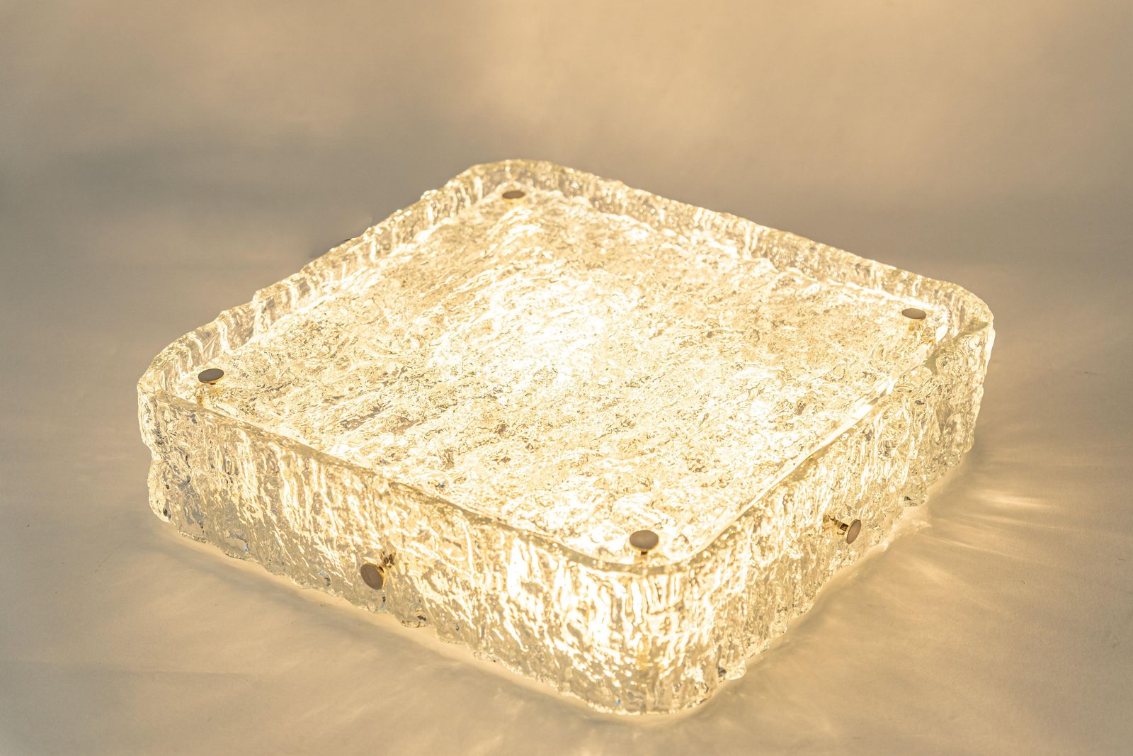 photo furniture 1 Of 3 Large Square Murano Ice Glass Flushmount, Kaiser, Germany, 1970s