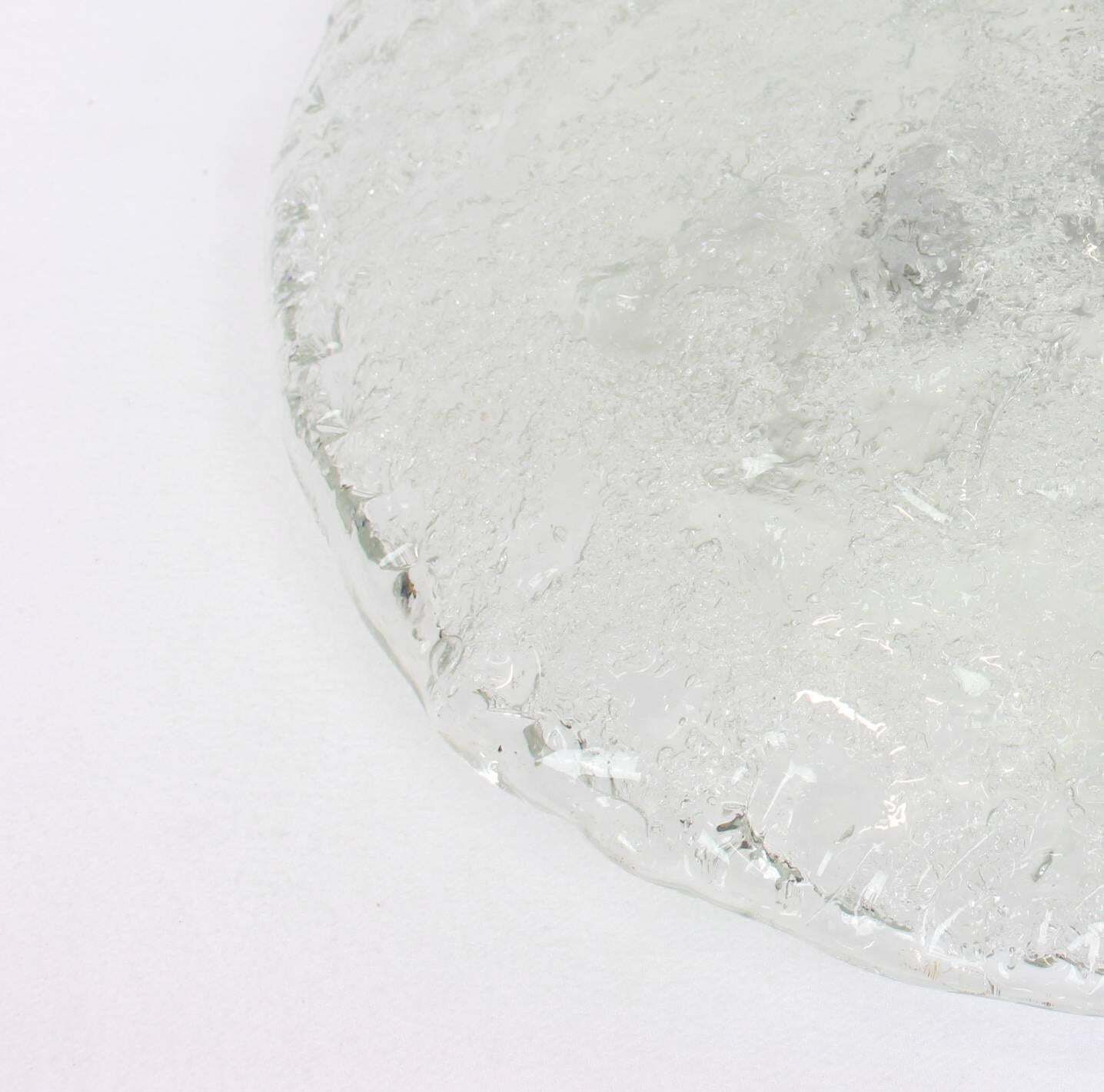 1 Of 4 Large Round Murano Ice Glass Flushmount By Hillebrand, Germany, 1970s photo Lighting