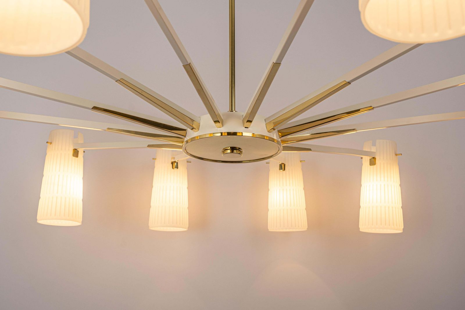 photo for sale Extra Large Glass Sunburst Chandelier, Stilnovo Style, 1950s