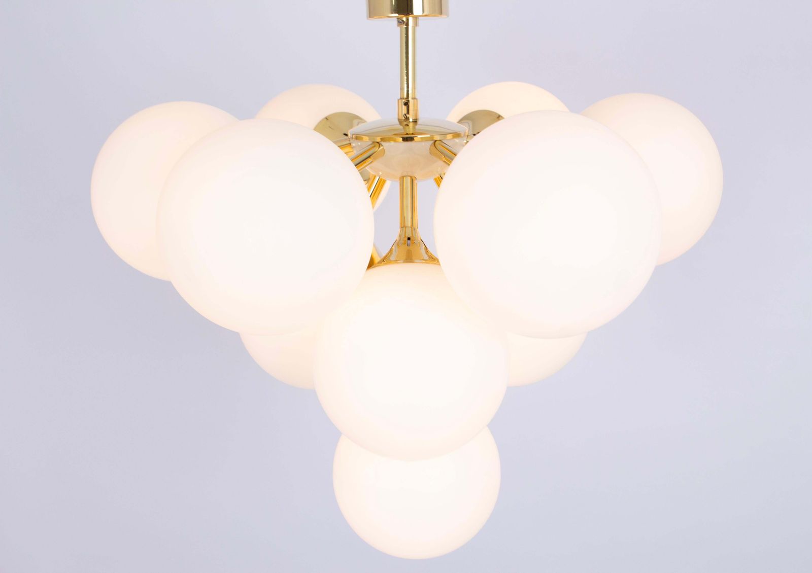 1 Of 2 Large Stunning Kaiser Sputnik Opal Glass Chandelier, Germany, 1970s photo vinterior