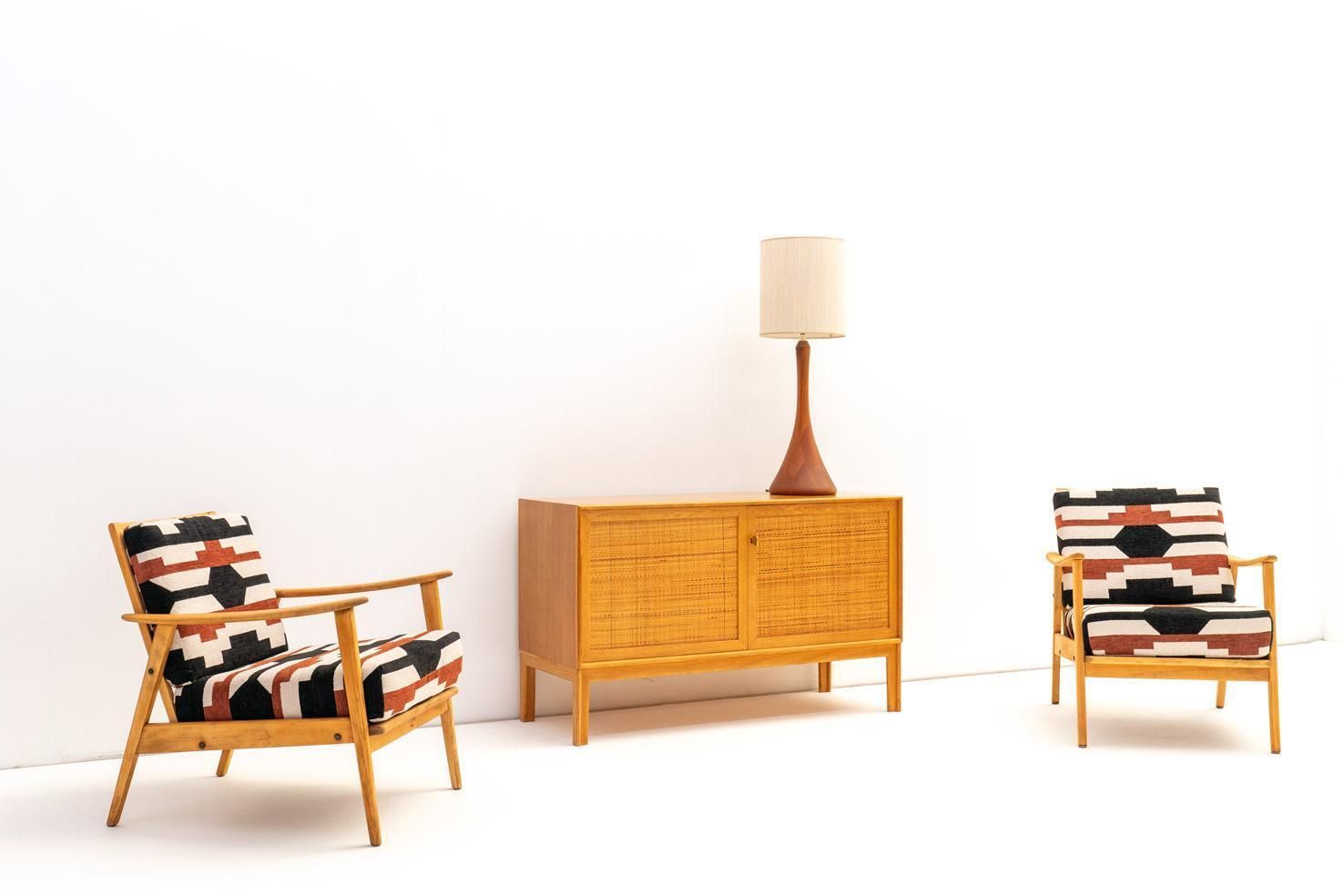 Pair Of Armchairs In Bold Geometric Reupholstery photo Furniture