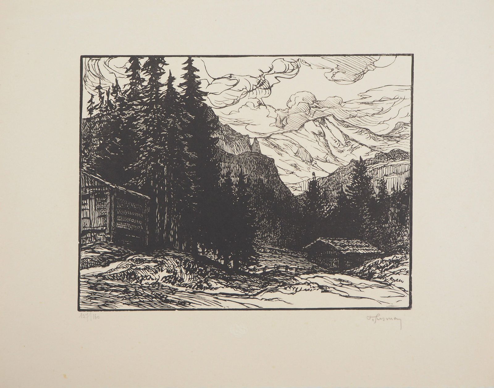 Pierre Gusmanmountain Landscape In Switzerland   Original Wooodcut, Handsigned1924 photo furniture