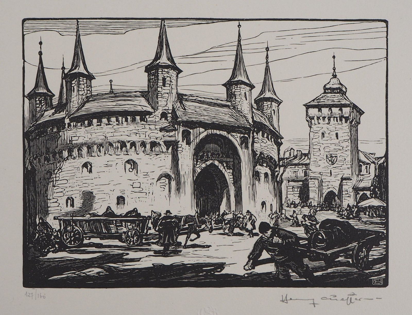 Henry Chefferpoland, Krakow Castle   Original Wooodcut, Handsigned & Numbered1924