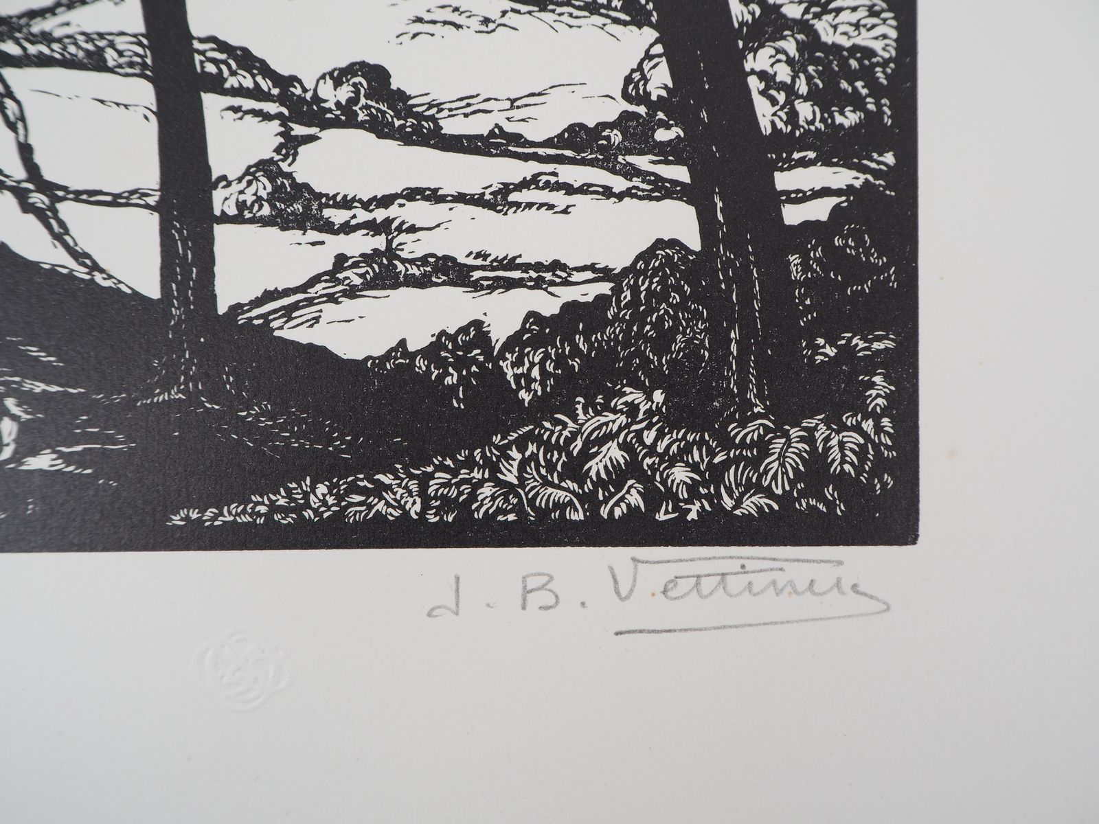 Jean Baptiste Vettinerworker In A Landscape With Pine Trees   Original Wooodcut, Handsigned1922 photo 214.0