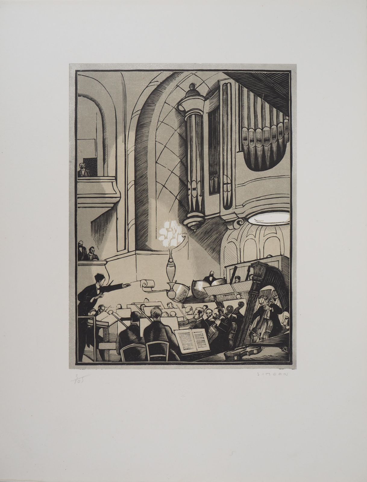 Fernand Siméonconcert: The Conductor   Original Wooodcut, Handsigned1920 photo furniture