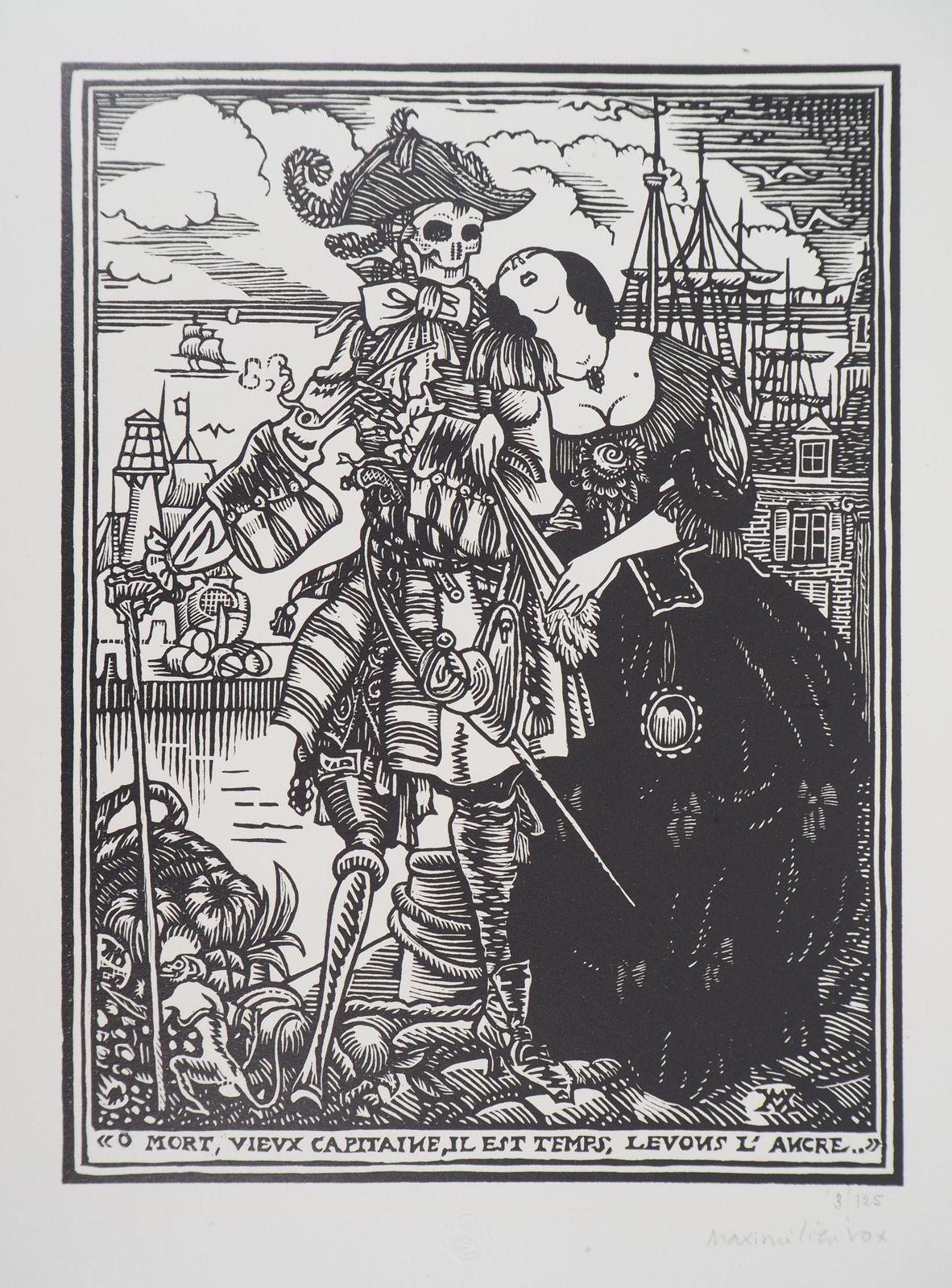 Maximilien Voxvanity : Death, My Old Captain   Original Wooodcut, Handsigned & Numbered1921