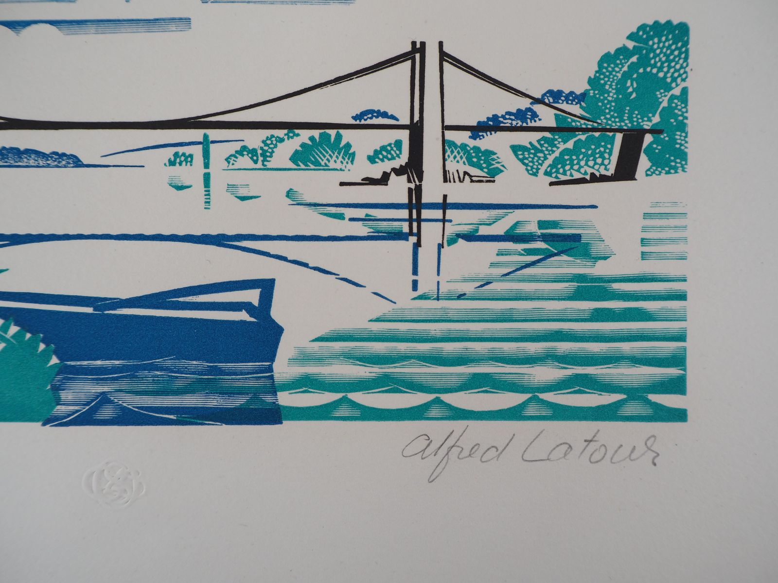 Alfred Latourart Deco Landscape : The Bridge In Brittain   Original Wooodcut, Handsigned1927 photo 214.0