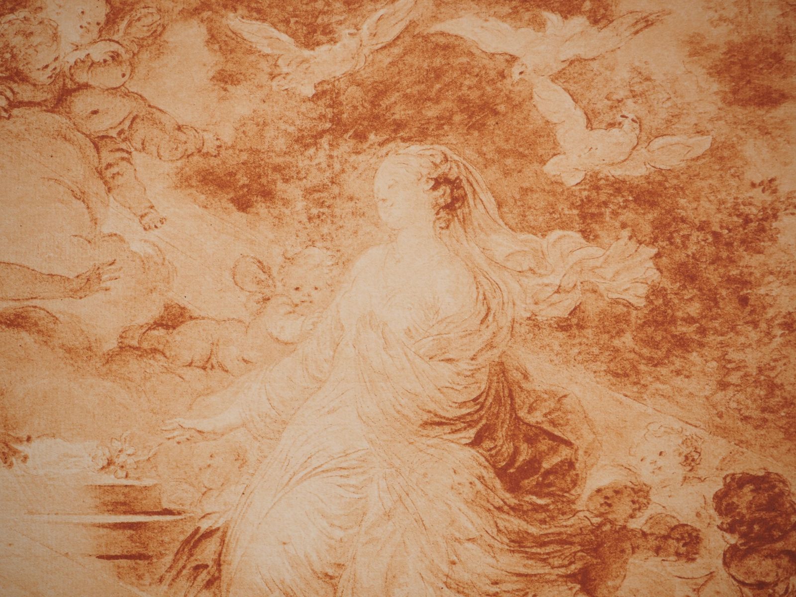 François Boucherallegory Of Love : Woman Surrounded By Angels And Doves    Etching photo for sale