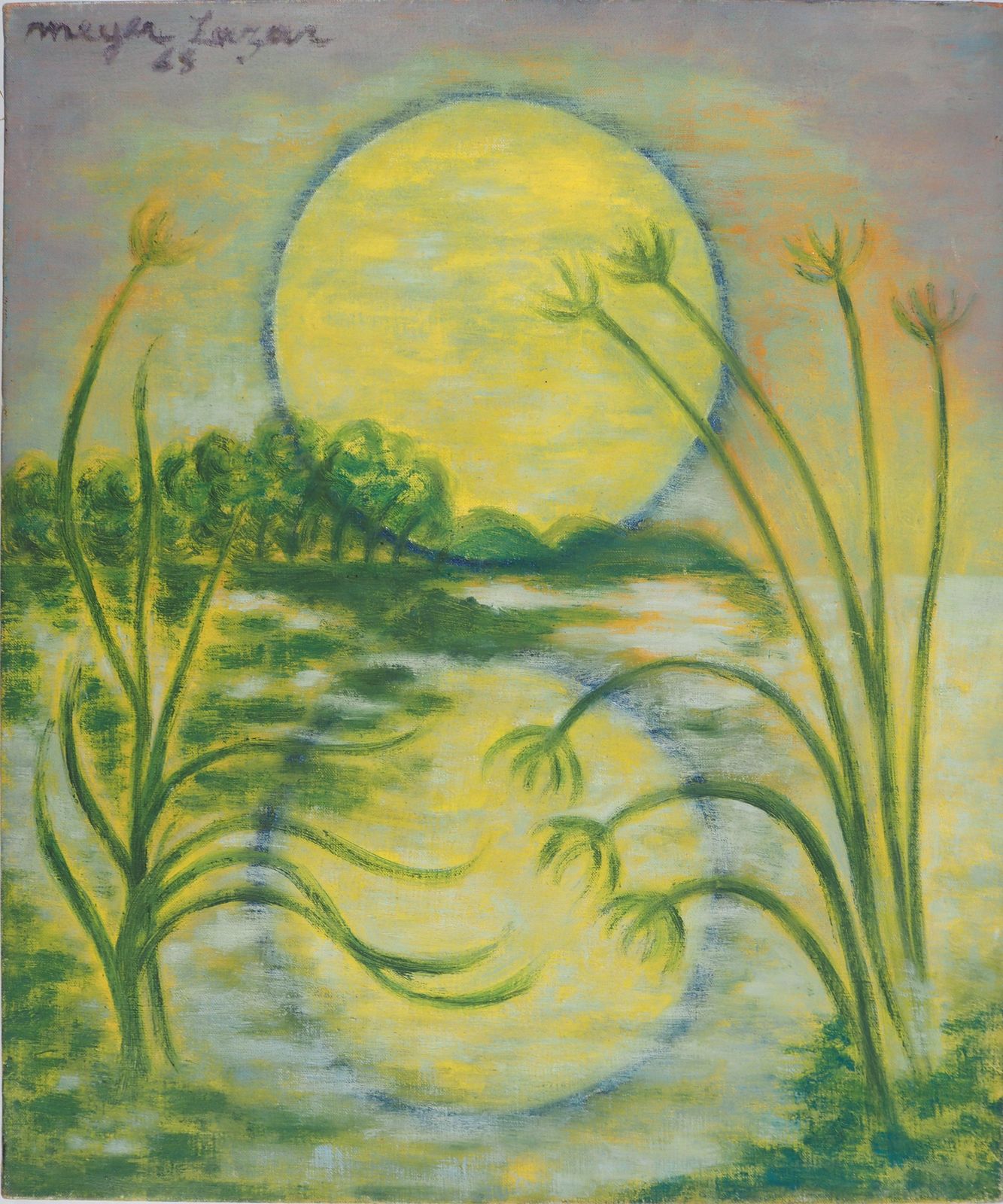 Meyer Lazarisrael : Sunset On The Lake Of Galilee   Original Oil On Canvas, Handsigned1968
