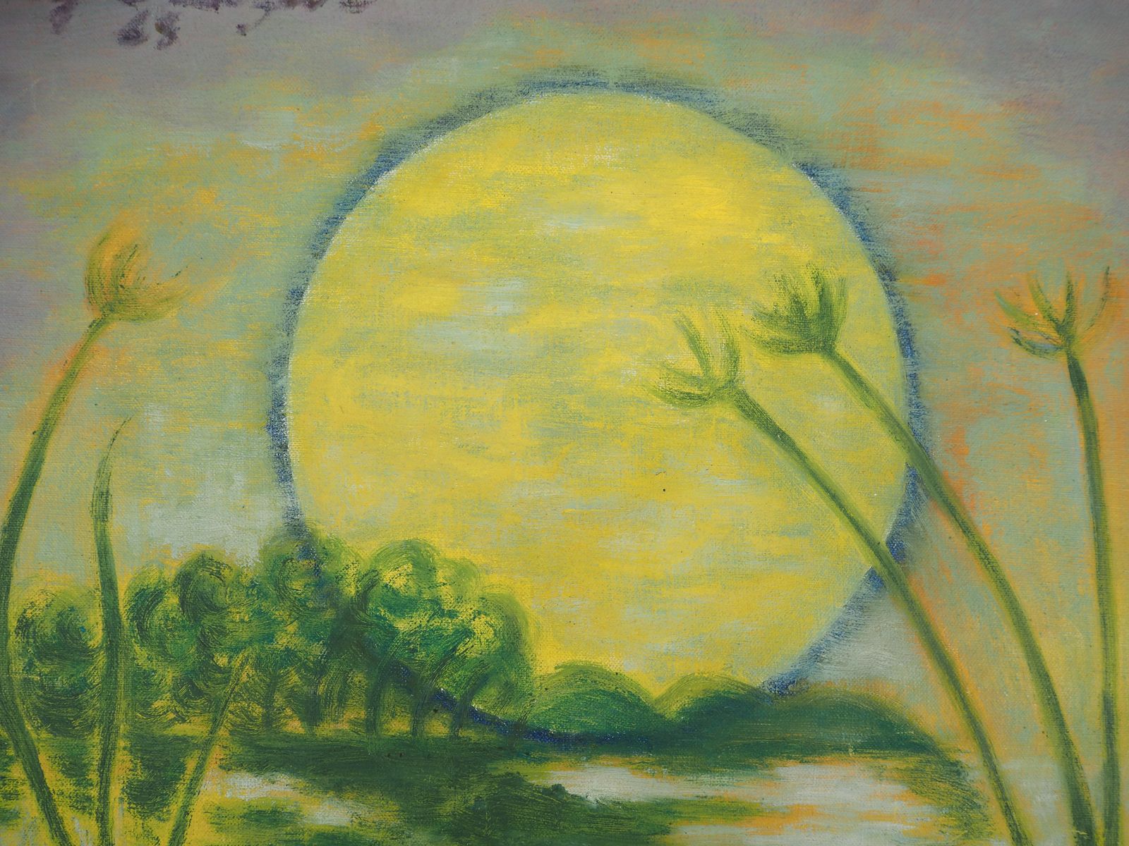 Meyer Lazarisrael : Sunset On The Lake Of Galilee   Original Oil On Canvas, Handsigned1968 photo vintage