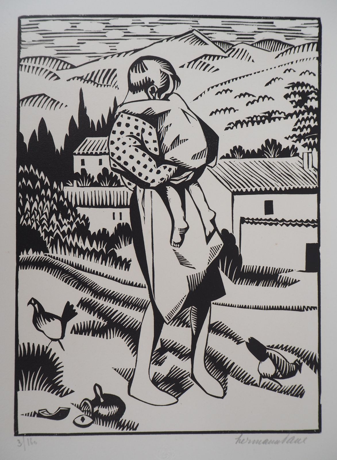 René Georges Hermann Paulmaternity: Hug After A Mistake   Original Wooodcut, Handsigned & Numbered1927
