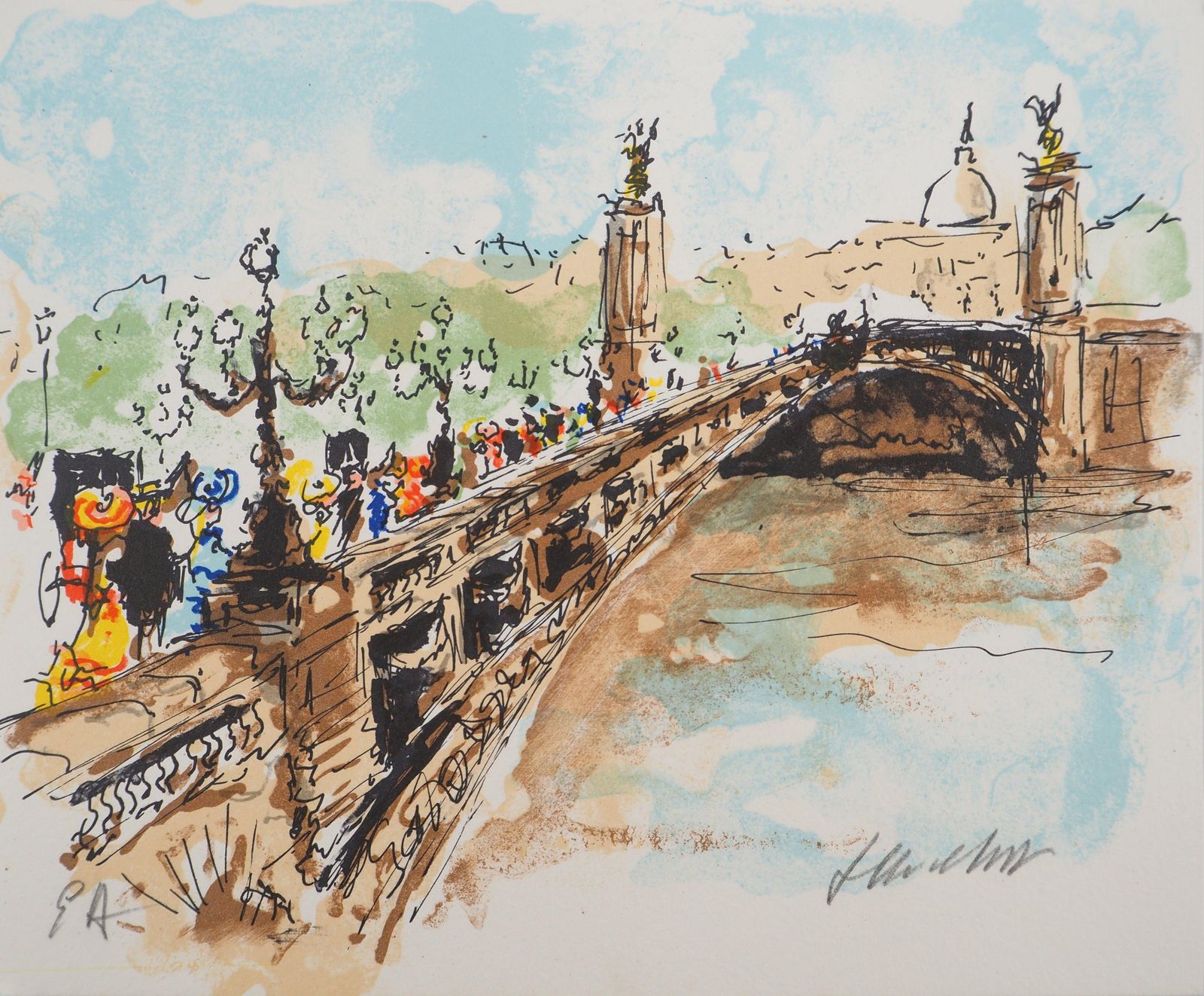 Urbain Huchetparis : Alexandre III Bridge   Original Lithograph Handsigned And Numbered1980