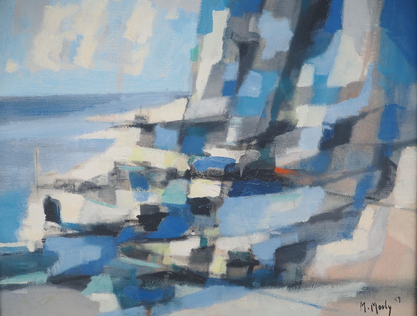 Marcel Moulyitaly : Mediteranean Seascape   Original Oil On Canvas, Signed1959 photo for sale