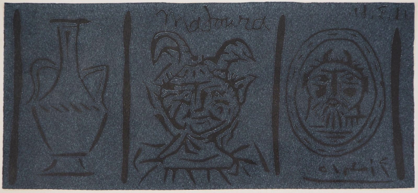 Pablo Picassomadoura: Pottery And Fauns   Original Linocut, 1961 (Bloch #1021 / Baer #1270)1961 photo for sale