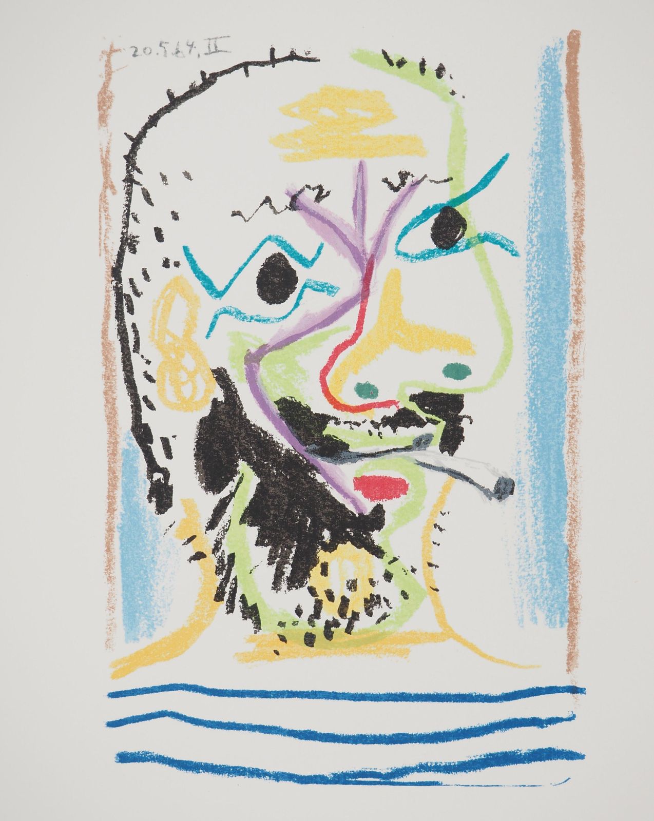 Picasso : Self Portrait With A Sailor Shirt And A Cigarette   Lithograph1964 photo furniture