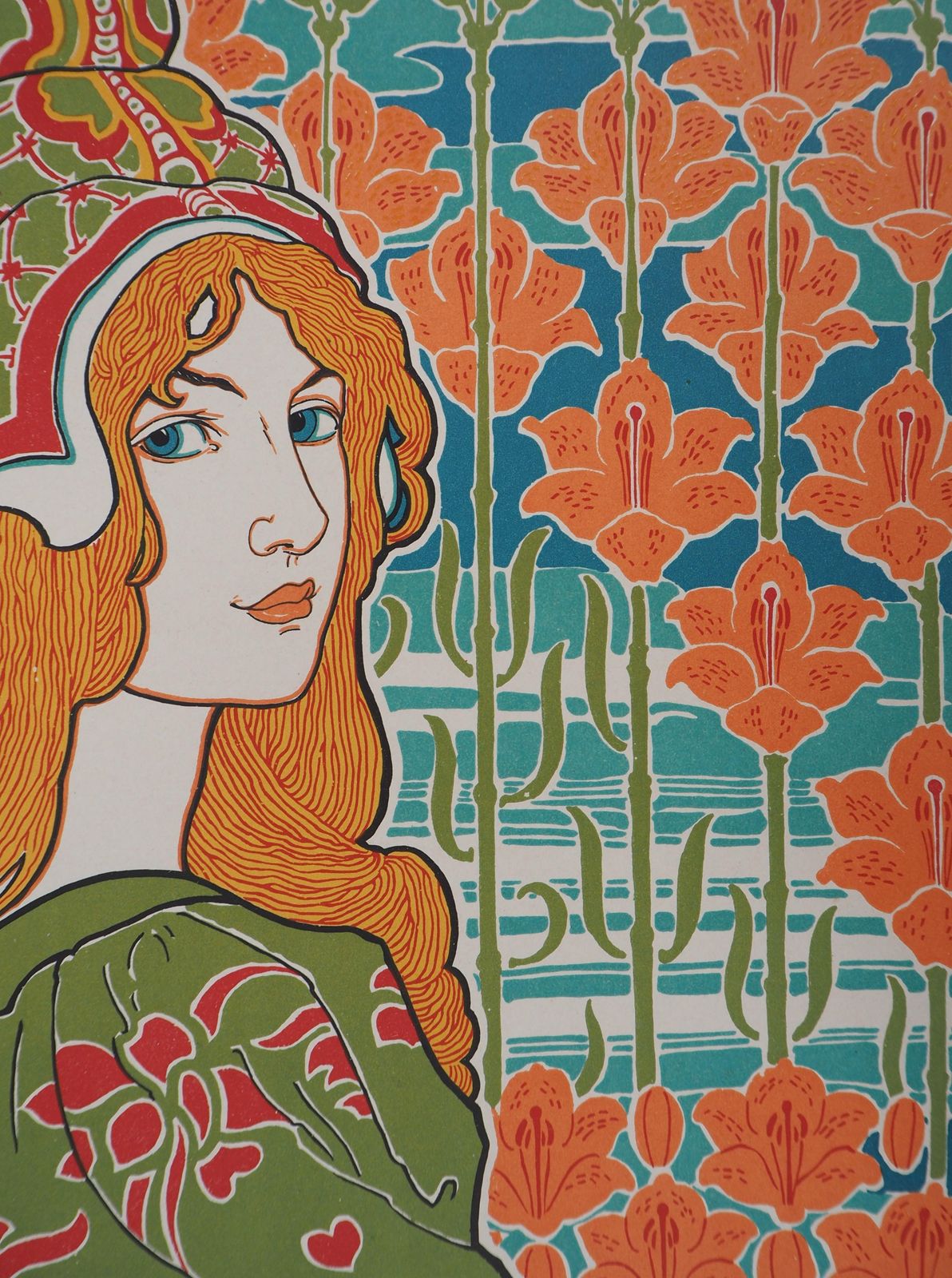 Louis Rheadart Nouveau Portrait Of A Woman With Lilies: Jane   Original Lithograph 18991899 photo for sale