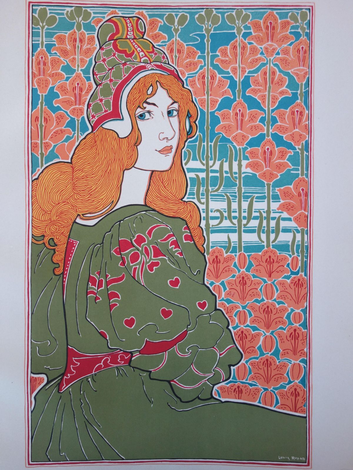 Louis Rheadart Nouveau Portrait Of A Woman With Lilies: Jane   Original Lithograph 18991899 photo vintage