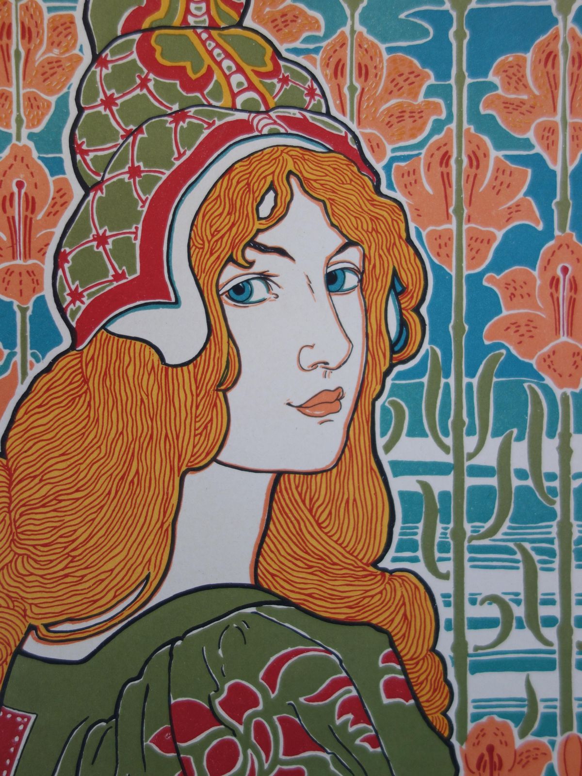 photo for sale Louis Rheadart Nouveau Portrait Of A Woman With Lilies: Jane   Original Lithograph 18991899
