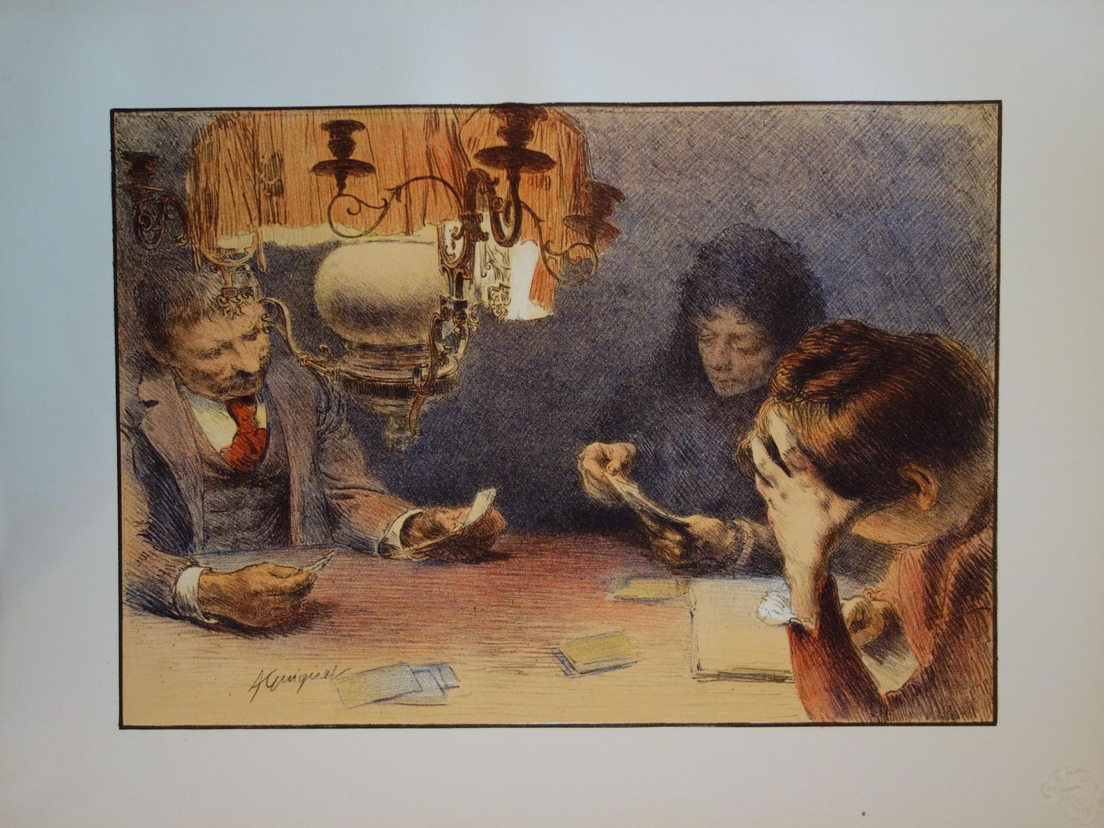 Francois Guiguetthe Lamp : Evening Work   Original Lithograph   18981898