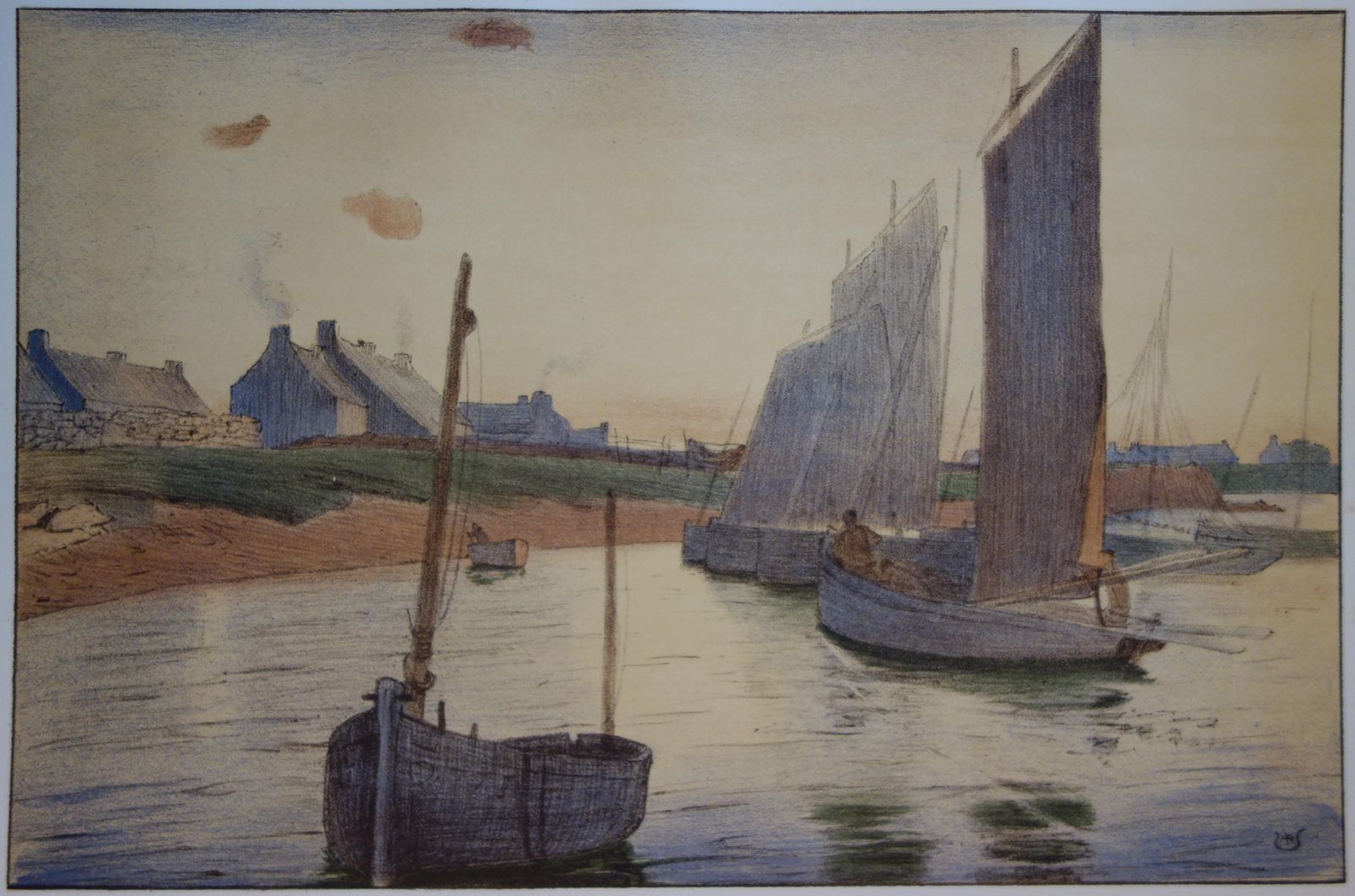 Raoul André Ulmannmelancolic Seascape With Sailboats   Original Lithograph, 18981897 photo furniture