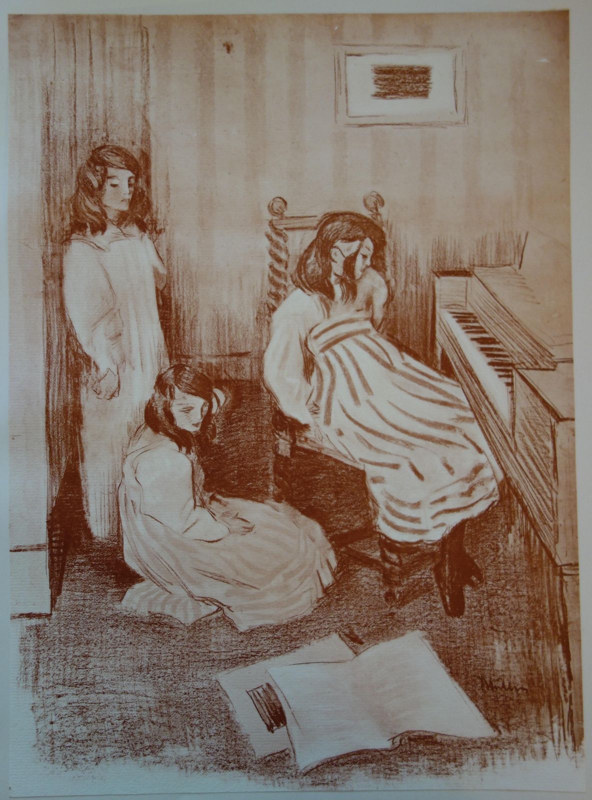 Alfredo Müllerpiano Lesson : The Three Sisters   Original Lithograph1897/98 photo furniture