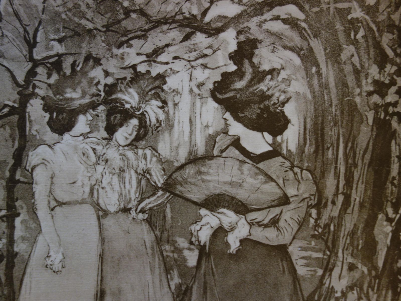 Manuel Robbeelegant Women In A Park   Original Lithograph, 18981898 photo for sale