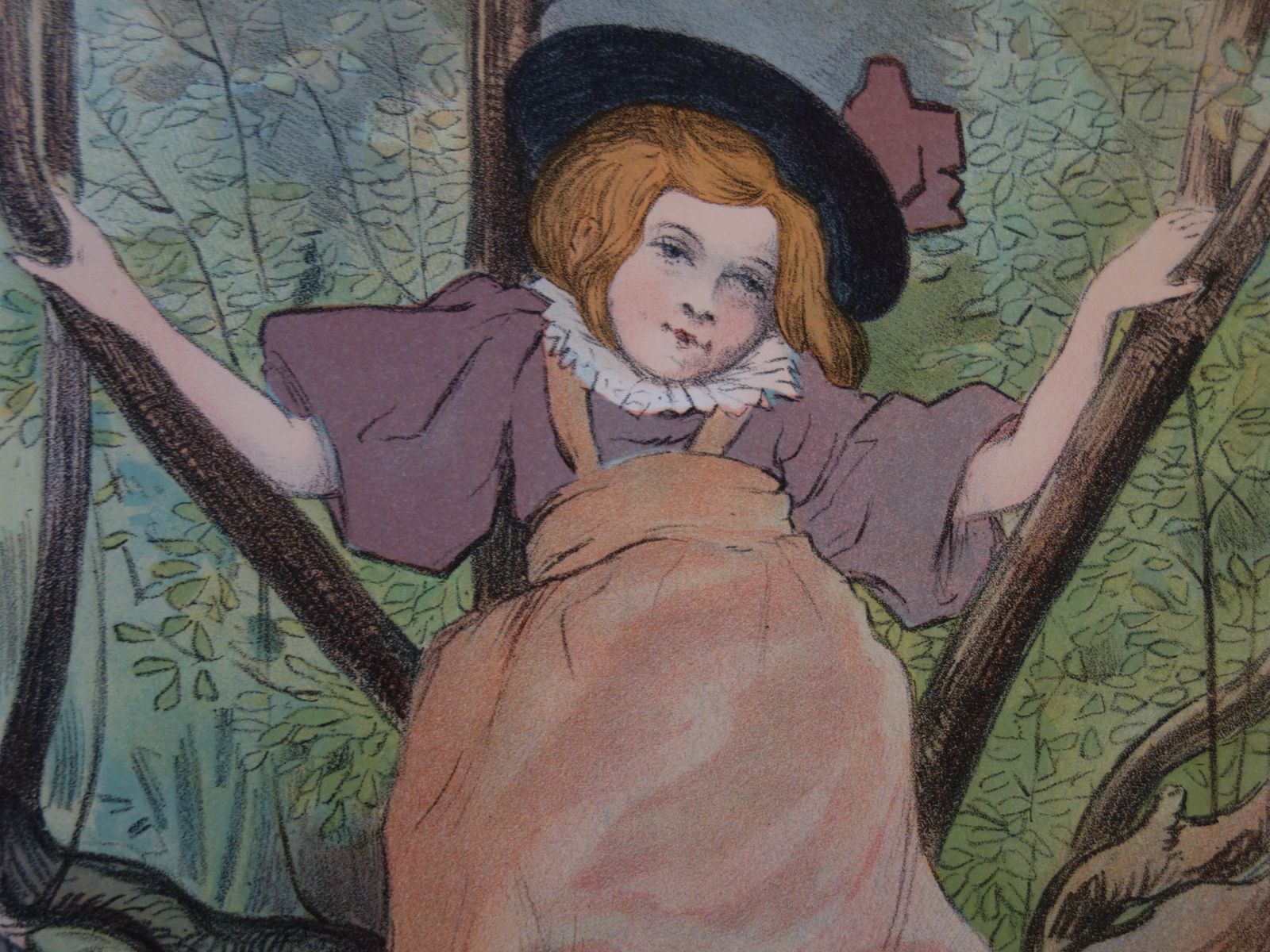 Eugène Delâtreyoung Girl Playing In The Woods   Original Lithograph, 18981898 photo for sale