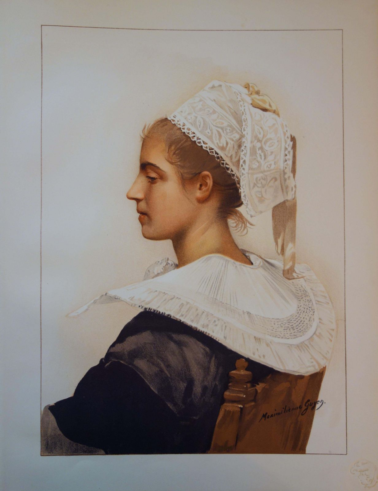 Maximilienne Guyonwoman With A Lace Headdress   Original Lithograph, 18981898