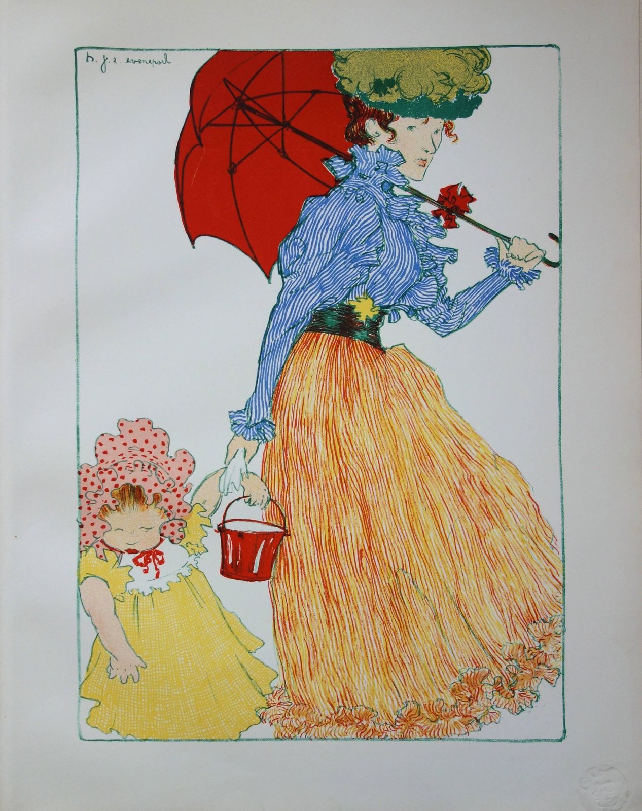 Henri Evenepoelgoing To The Park   Original Lithograph, 18971897