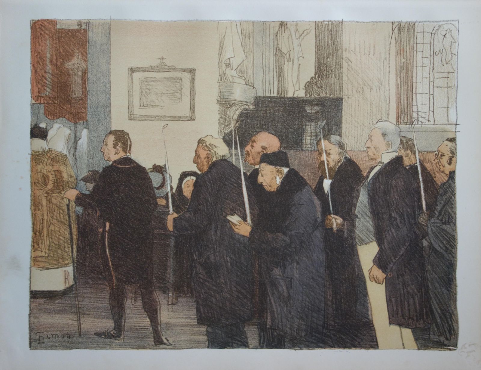 Lucien Simonat The Church : Prayers With Candle Stick   Original Lithograph, 18971897
