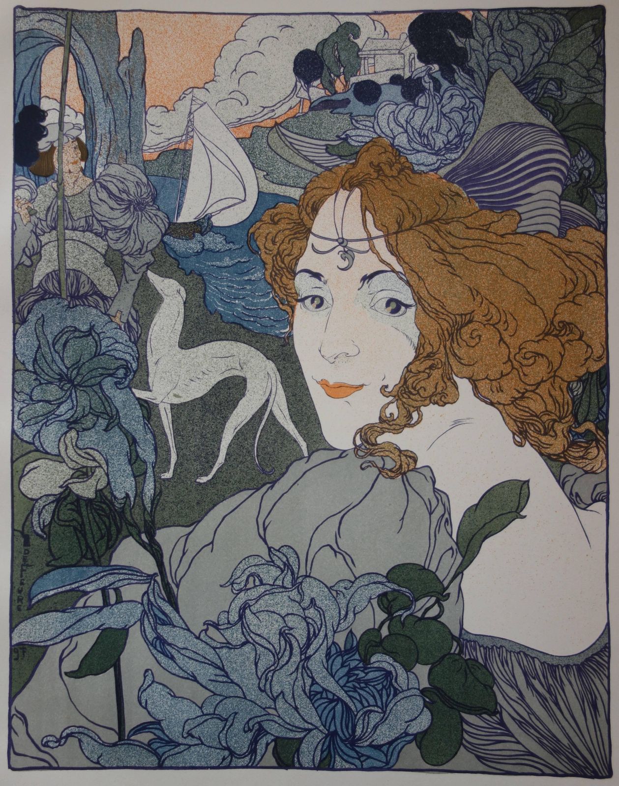 Georges De Feurereturn (Art Nouveau   Woman, Greyhound And Boat)   Original Lithograph, 18971897 photo for sale