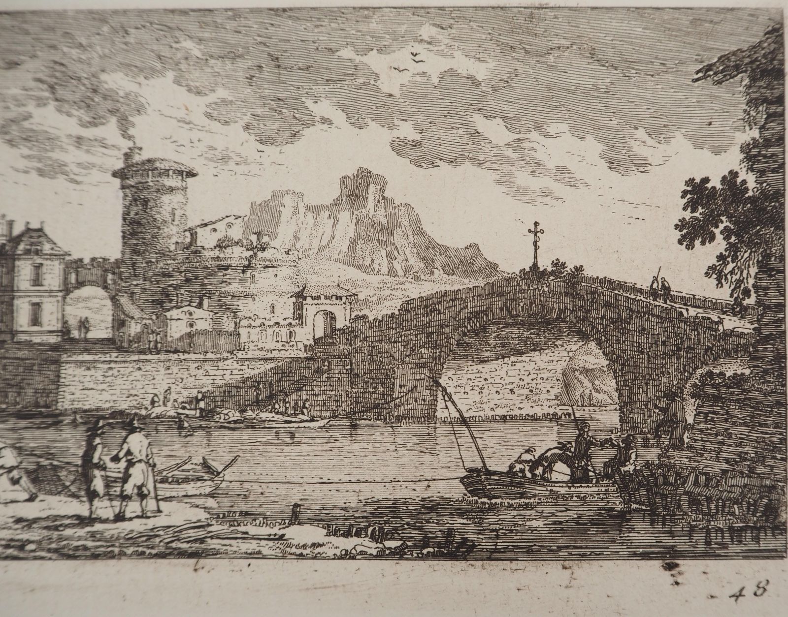 Gabriel Perellelandscape With A Bridge And Fishermen   Original Etching photo 214.0