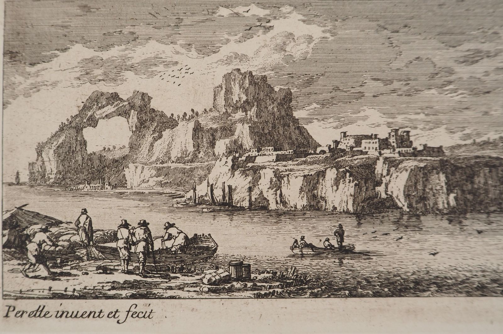 Gabriel Perellelandscape With A Sailboat And Fishermen   Original Etching photo Art
