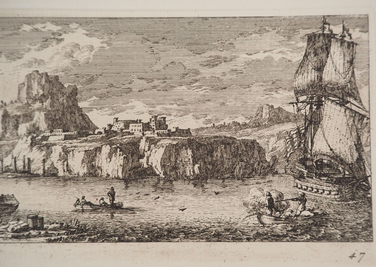 Gabriel Perellelandscape With A Sailboat And Fishermen   Original Etching photo 214.0
