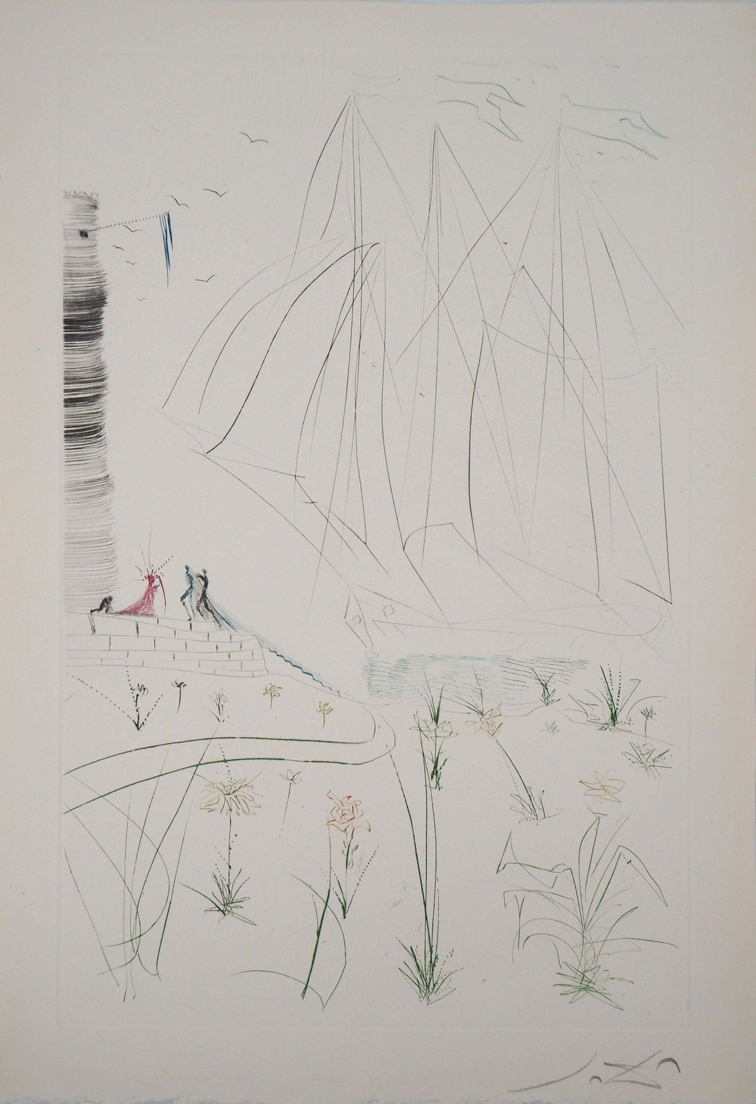 Salvador Dalí­The Arrival Of Iseult In Boat   Original Etching, Handsigned (Field #70 10g)1970 photo vinterior