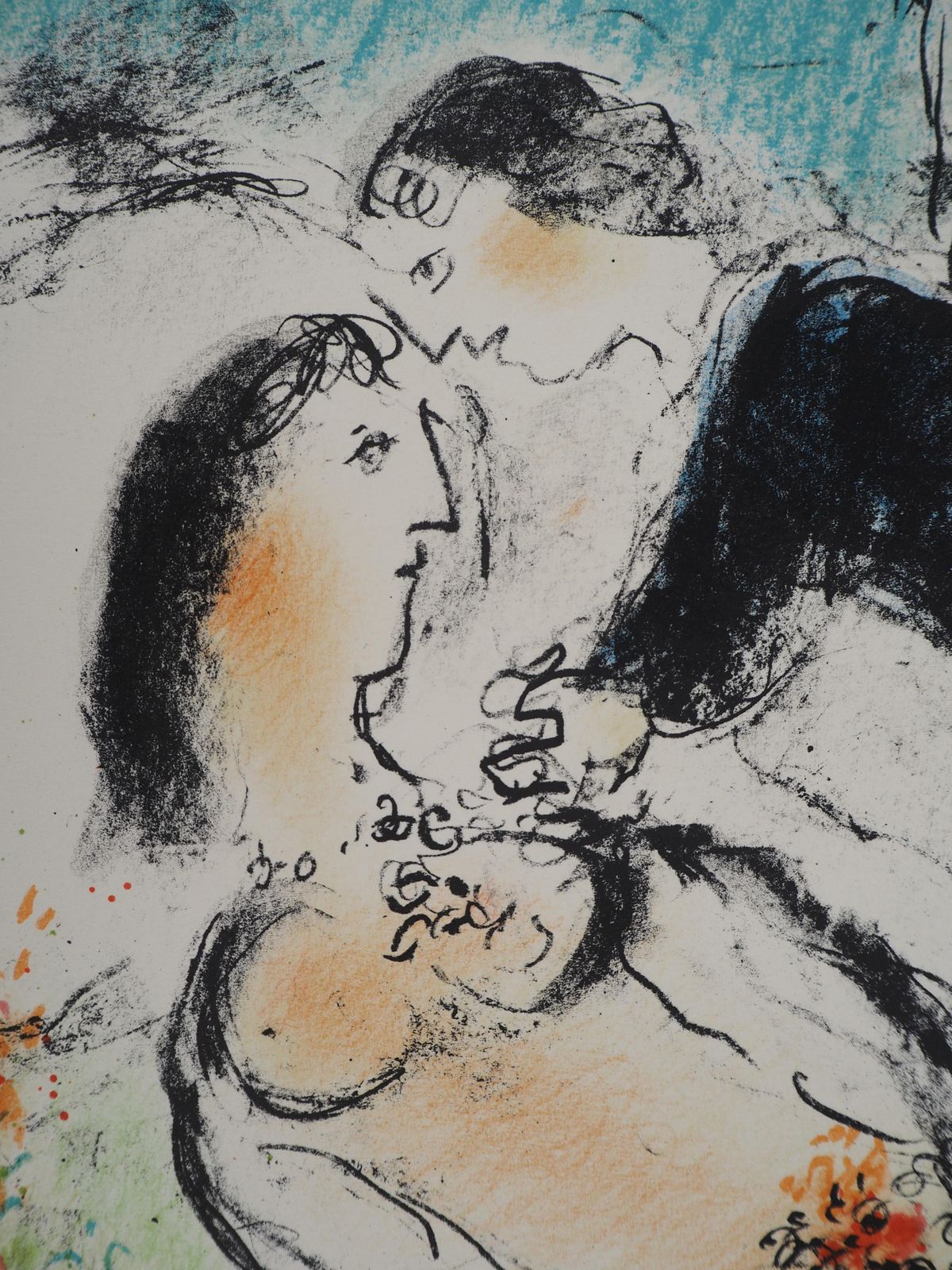 Marc Chagalllovers With A Bouquet Of Flowers   Original Lithograph Handigned (Mourlot #1037)1984 photo 3002.0