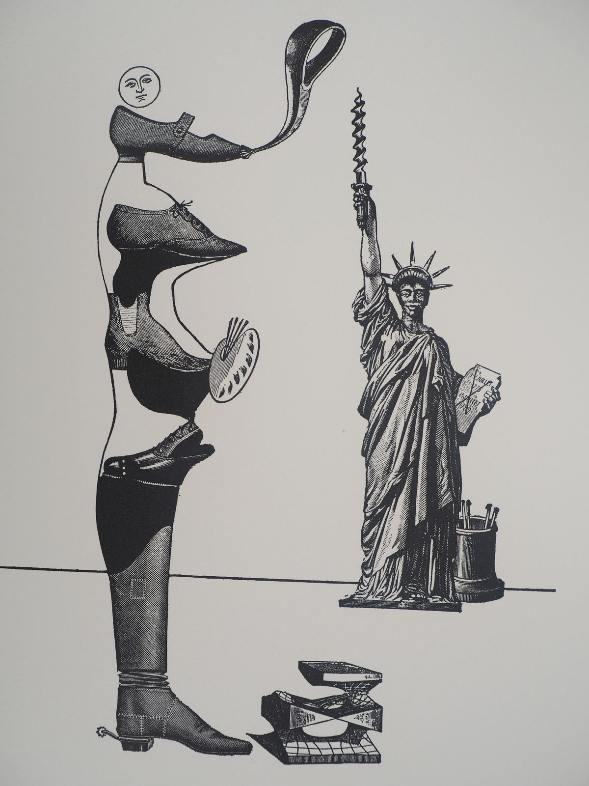 Max Ernstshoe Artist And Statue Of Liberty   Original Lithograph   Limited / 120 Copies1974 photo for sale
