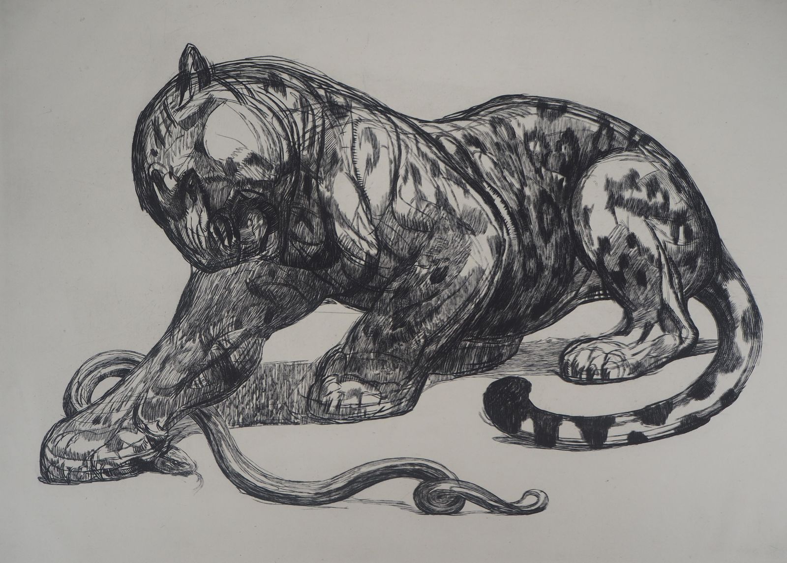 Paul Jouvejaguar Catching A Snake   Original Etchingc. 1926 photo furniture