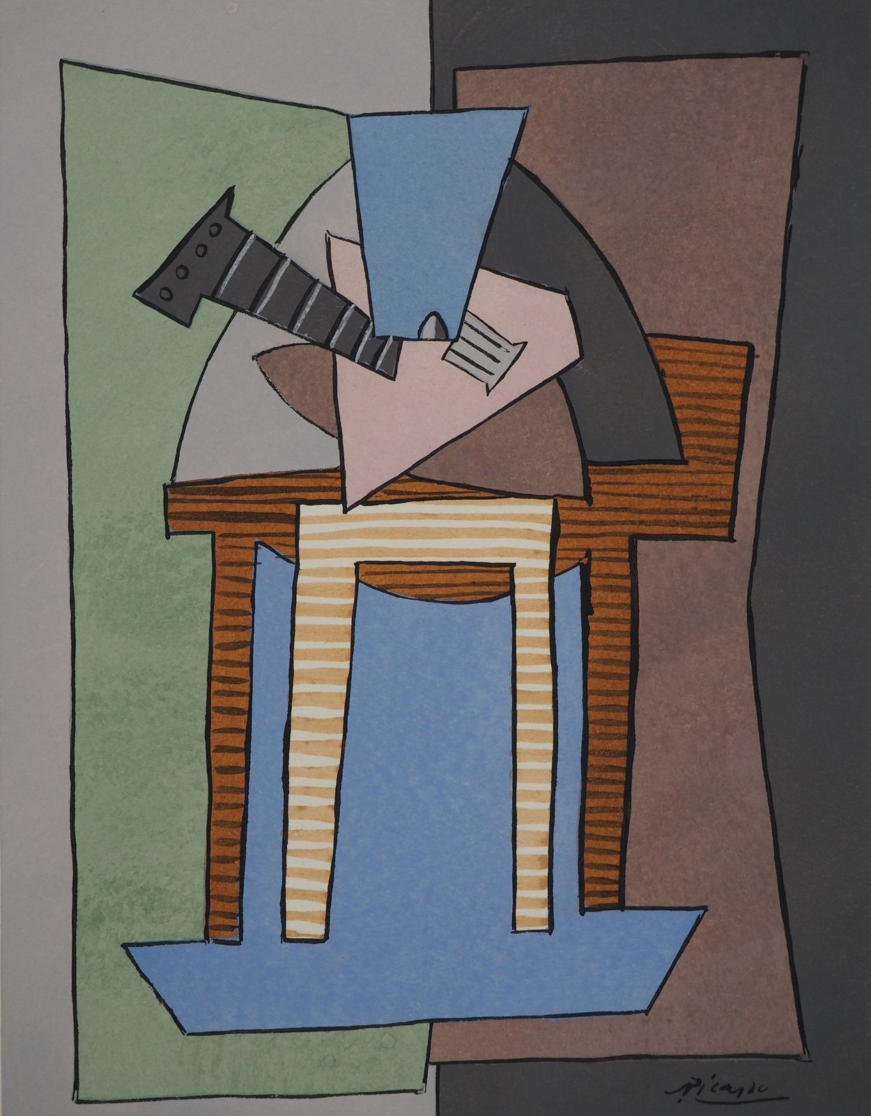 Cubist Table And Guitar   Lithograph   Printed Signature (Cramer #15)1926 photo for sale