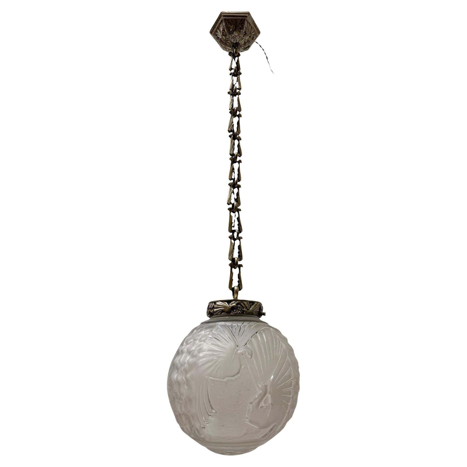Muller Frères Luneville  Art Deco Pendant With Original Birds Shade, 1930s