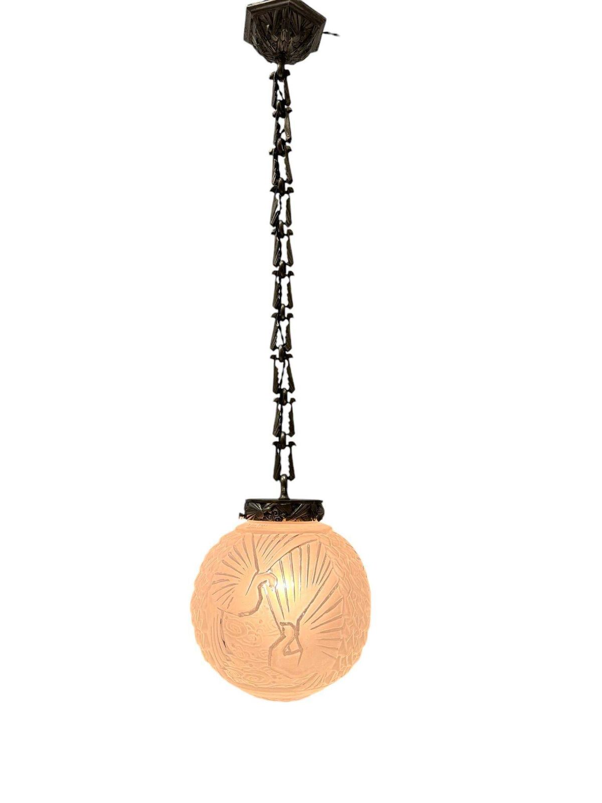 Muller Frères Luneville  Art Deco Pendant With Original Birds Shade, 1930s photo furniture