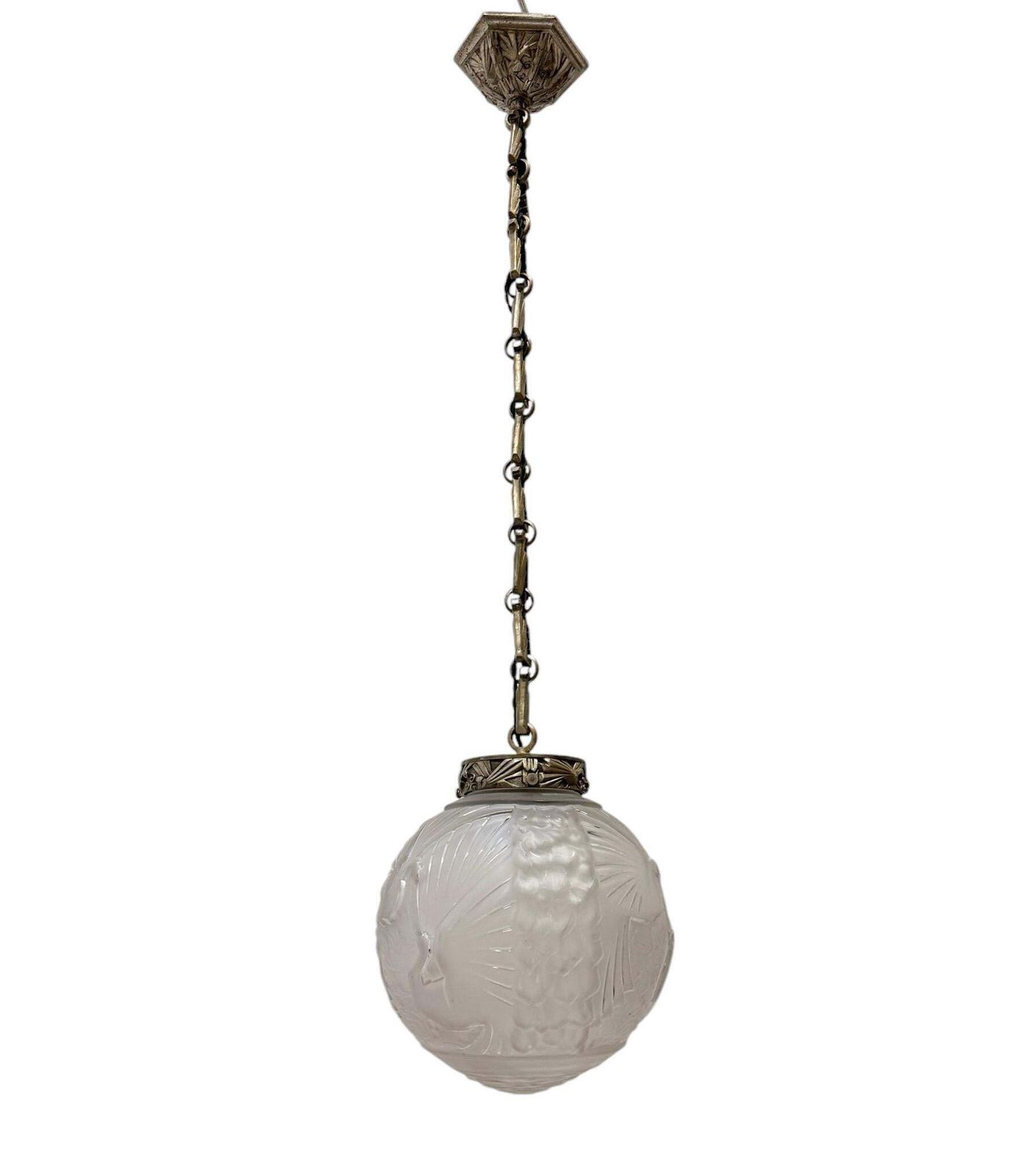 Muller Frères Luneville  Art Deco Pendant With Original Birds Shade, 1930s photo Lighting